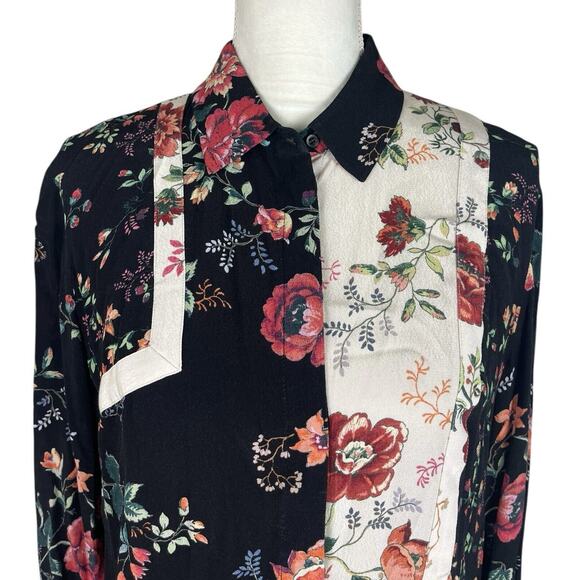 Maje Printed Ciller Two-Tone Floral Shirt Button Up Blouse Size 2 or Medium - Picture 8 of 11